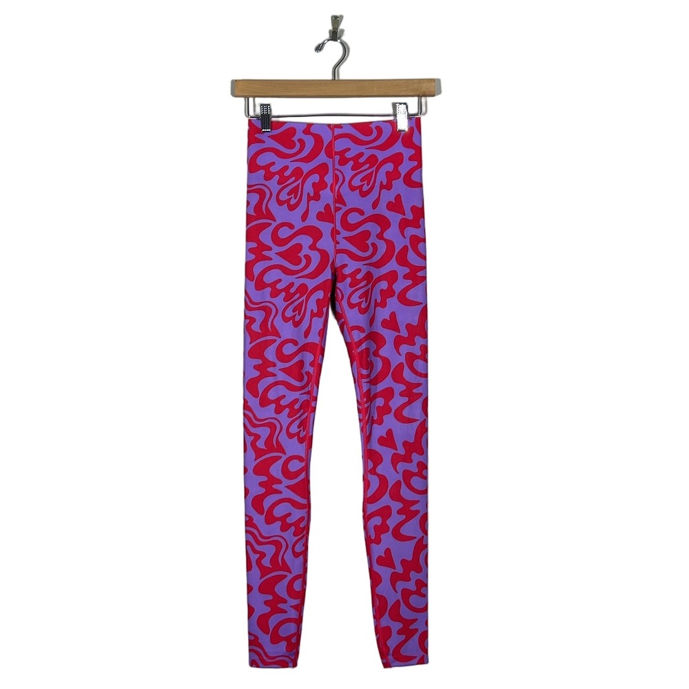Savage X Fenty Psychedelic Heart Print Leggings Purple Red Retro Active Size S